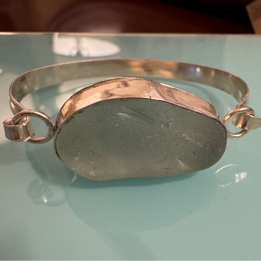 Artisan 925 Aqua Sea Glass Bracelet by Beachcombings artist Rolande Andrews 7"